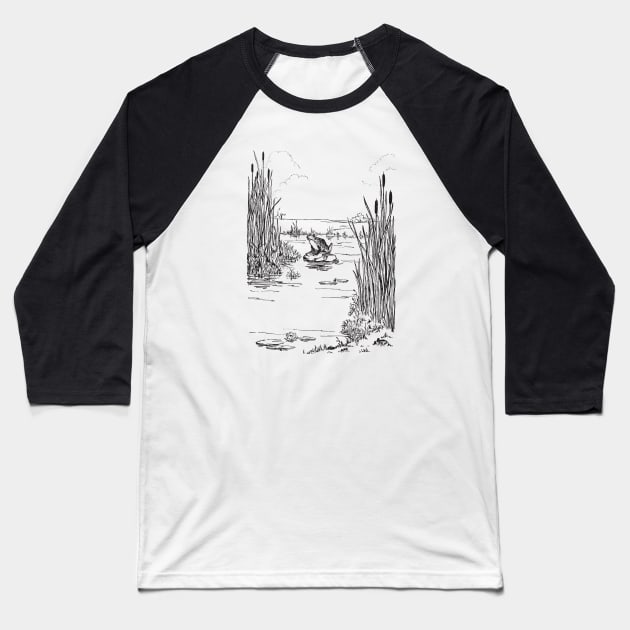 Cottagecore Frog Sitting In The Pond, Cute Cottagecore Toad on Rock, Vintage Aesthetics Froggie Baseball T-Shirt by Ministry Of Frogs